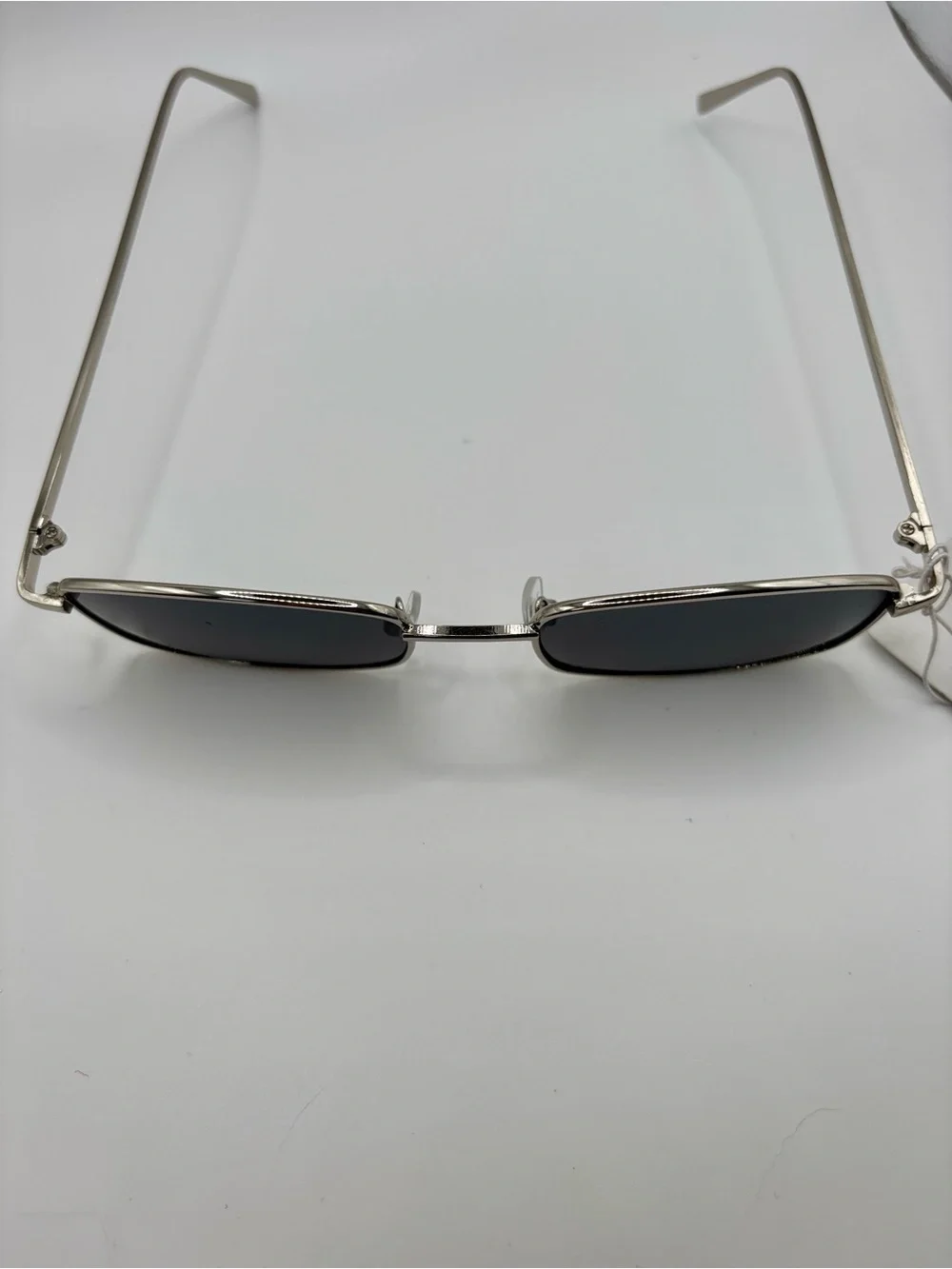 Vintage 90s Y2K Slim Rectangular Silver Metal Frame Sunglasses Dark Gray Lens